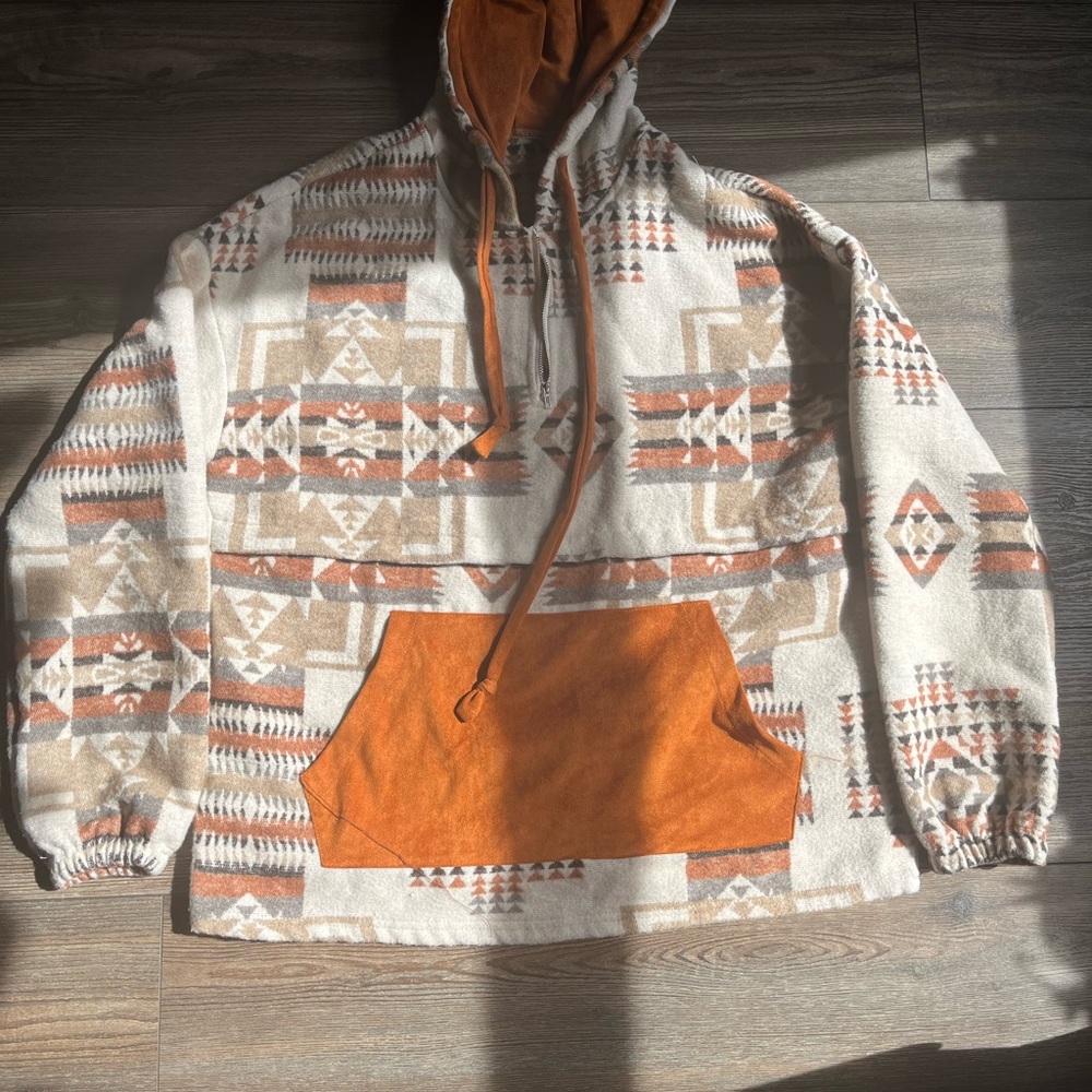 SHEIN Cream and Orange Geometric Sweater